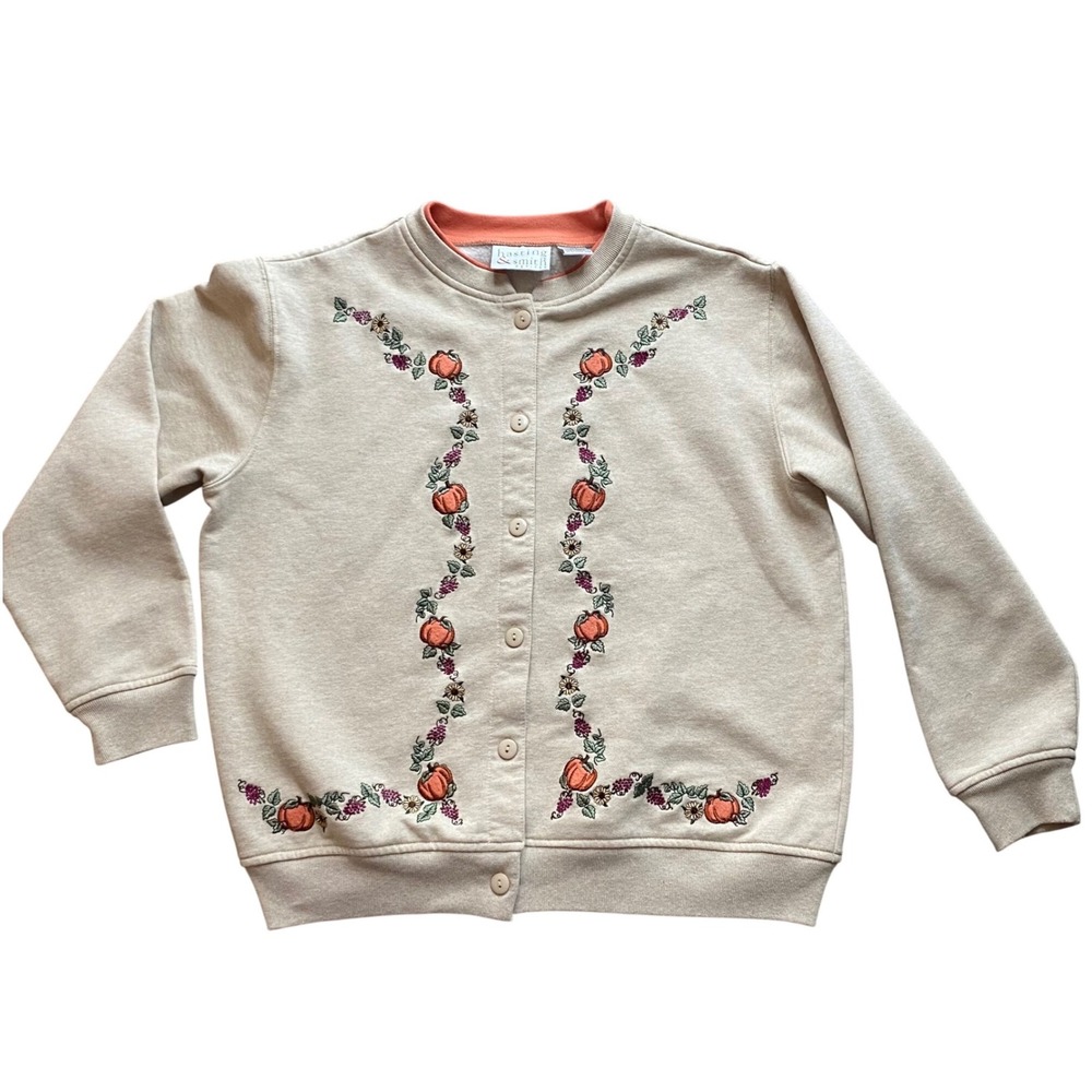 Hasting & Smith Petites Tan Embroidered Pumpkin Fall‎ Sweatshirt Cardigan P Med